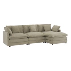 Modern Sofa Modular Sofa Couch Upholstered Corduroy, L - Shape Sectional Sofa With Side Storage Pockets For Living Room - Brown