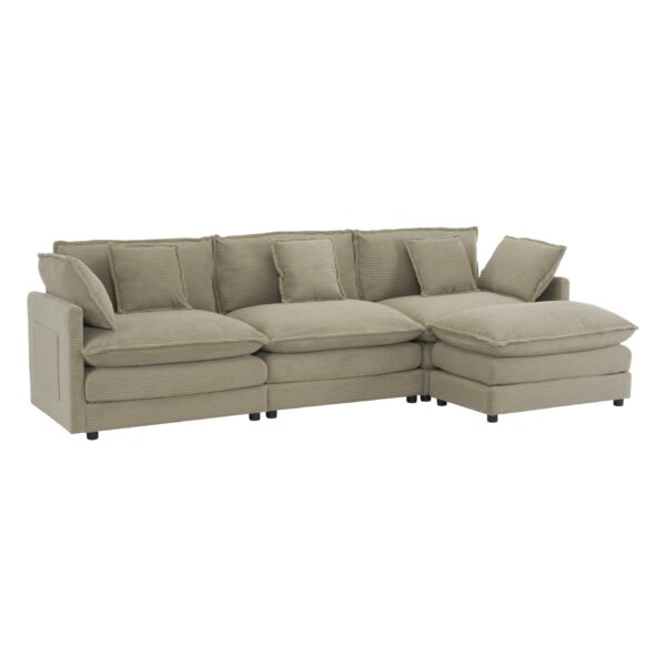 Modern Sofa Modular Sofa Couch Upholstered Corduroy, L - Shape Sectional Sofa With Side Storage Pockets For Living Room - Brown