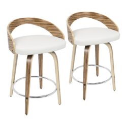 Grotto - Mid-Century Modern Counter Stool With Swivel (Set of 2) - Zebra / White