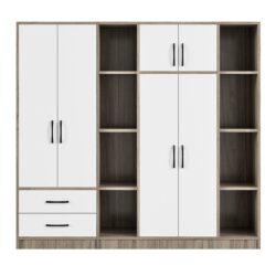 6 Door Wardrobe With Shelves And Drawers - Natural