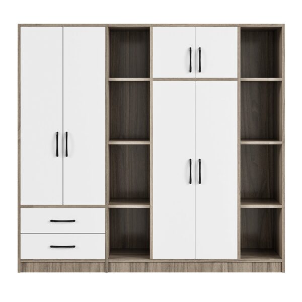 6 Door Wardrobe With Shelves And Drawers - Natural