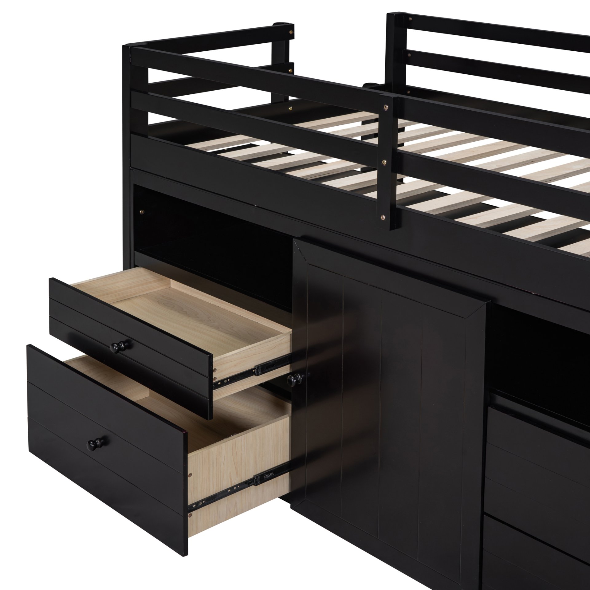 Twin Size Loft Bed With 4 Drawers, Underneath Cabinet And Shelves - Espresso - Image 7