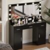 Vanity Desk With Large Mirror, 3 Colour Lighting Modes, Adjustable Brightness, Dresser With 3 Drawers & 2 Vertical Cabinets, Makeup Vanity Table For Women & Girls - Black - Image 4