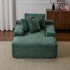 Oversized Chaise Lounge Chair Cozy Cloud Couch, Plush Corduroy Upholstered Sleeper Sofa Daybed With 3 Throw Pillows And Wide Armrest For Living Room - Green - Image 4