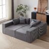 Corduroy Modular L Shaped Sectional Sofa, Luxury Floor Couch Set, 4 Piece Free Combination - Gray - Image 16