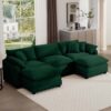 Stylish Oversized Modular Cushion Sofa With Ottoman L Shaped Corner Design Corduroy - Green - Image 11