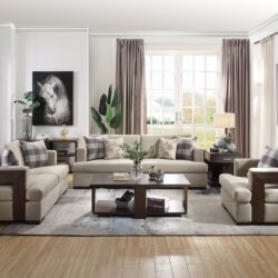 Niamey - 3 Piece Living Room Set With Toss Pillows - Walnut