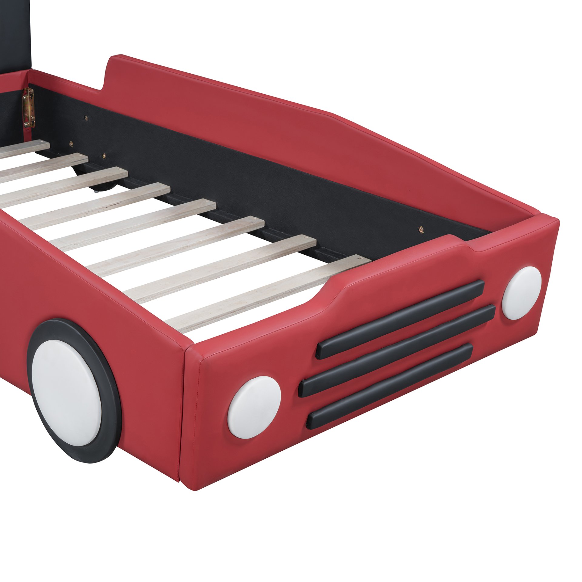 Twin Size Race Car Shaped, Platform Bed & Wheels - Red - Image 9