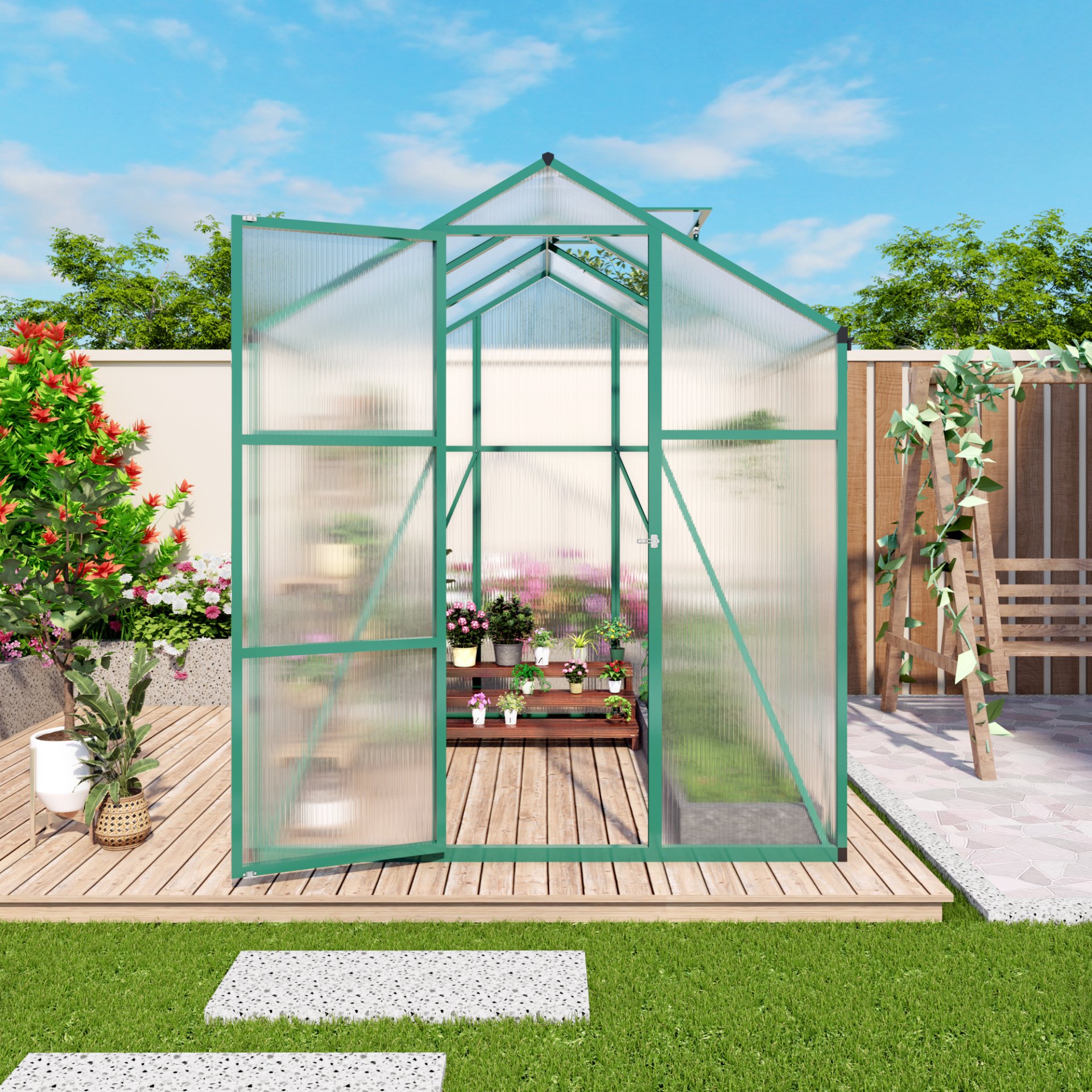 Newly Marketed Gain Height Windproof Aluminum Greenhouse 6 X 6 Ft Polycarbonate Greenhouse Raised Base And Anchor Aluminum Heavy Duty Walk - In Greenhouses For Outdoor Backyard In All Season - Green - Image 9
