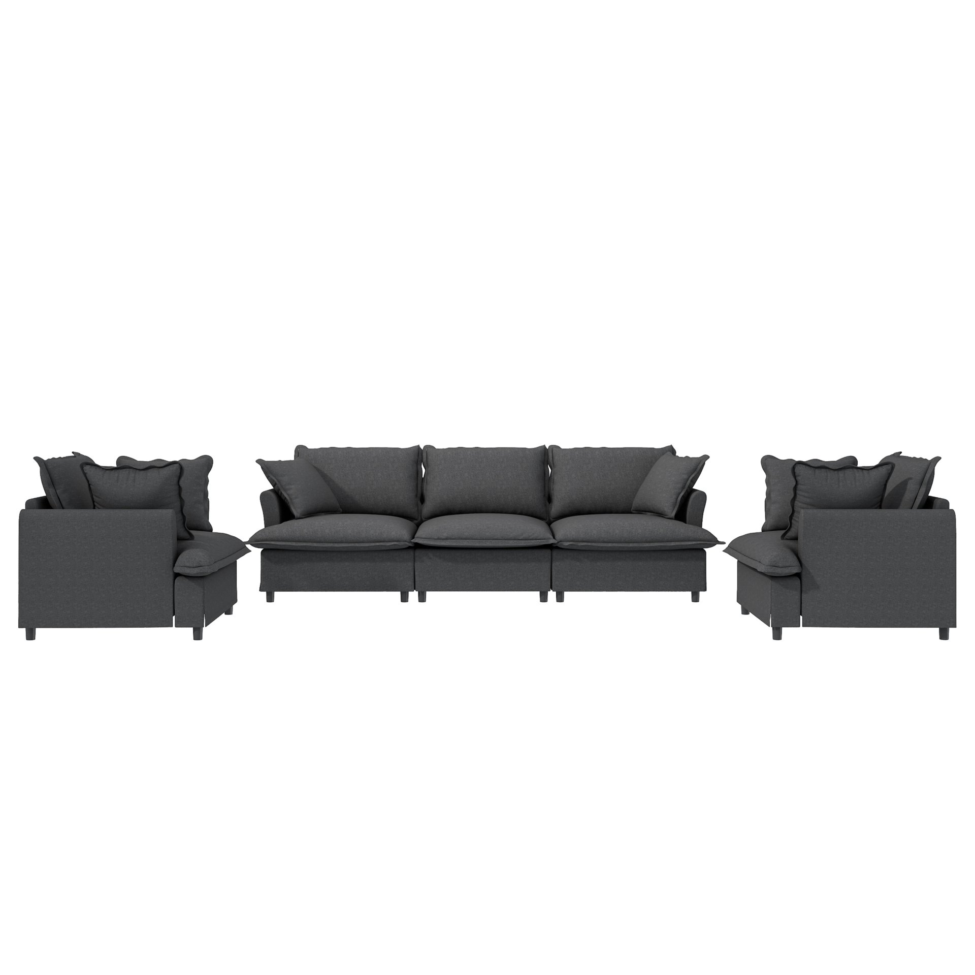 3 Piece Living Room Set Modular Sectional Couch Upholstered 3 Seater Sofa & 2 Armchairs 5 Seat - Gray - Image 7