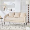 Open Back Loveseat Settee With 3 Pillows - Beige - Image 2