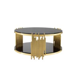Double Layer Tempered Glass Top Stainless Steel Round Coffee Table For Living Room - Gold / Black