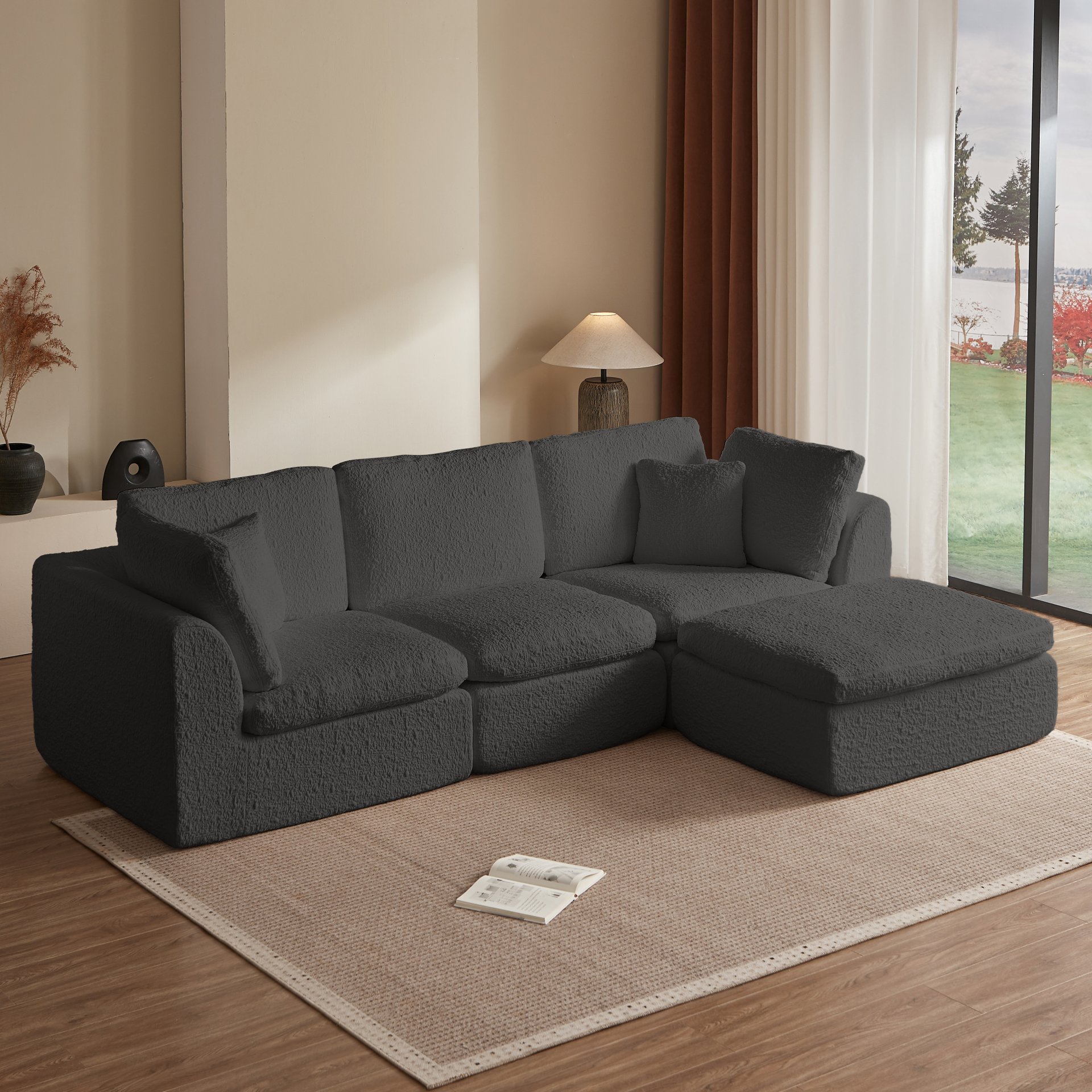 Cloud L Shape Modular Sectional Sofa With Ottoman, 3 Seater Convertible Couch - Gray - Image 2