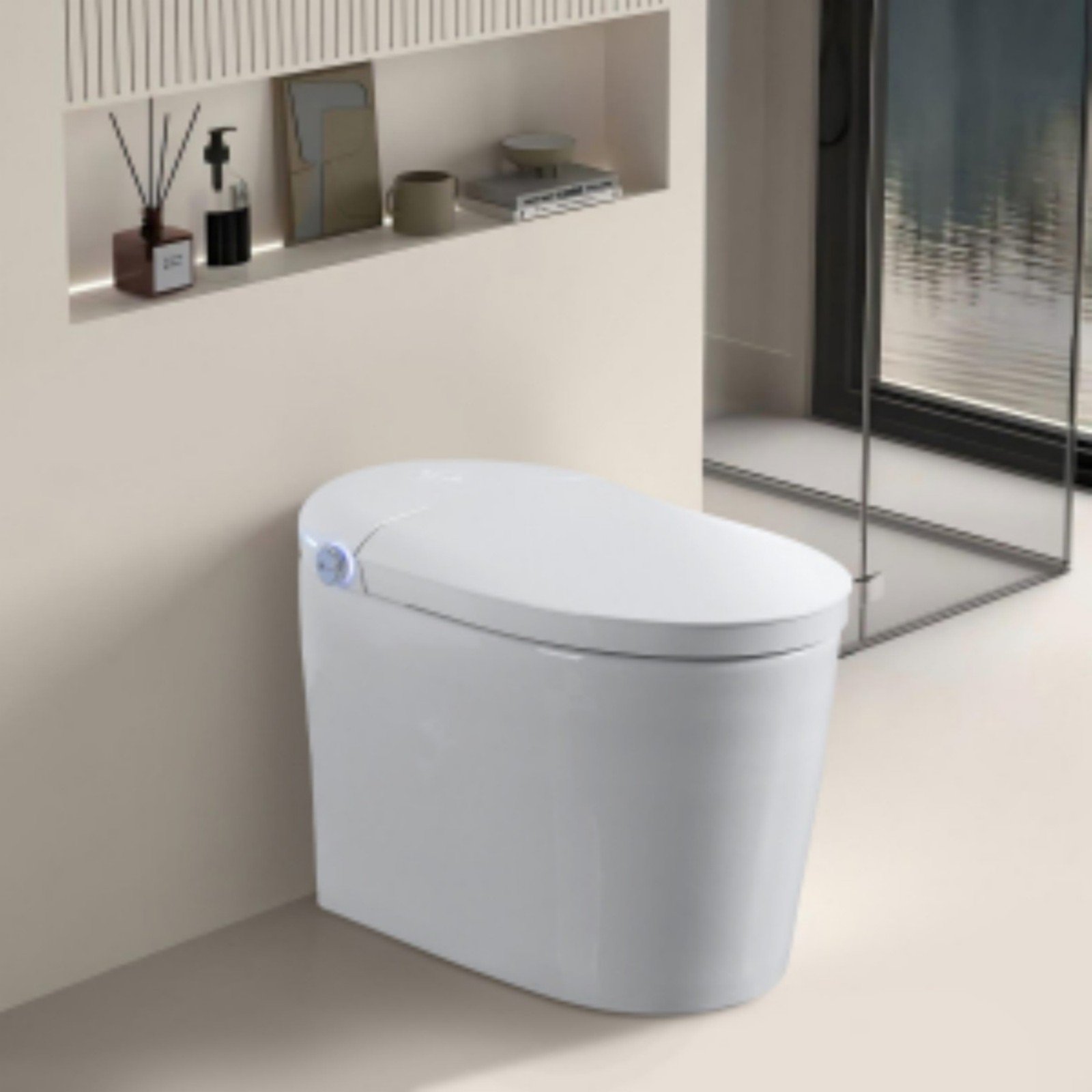 Tankless Smart Toilet With Bidet Built In, 1 Piece, Auto Flush, Auto Open / Close, Heated Seat, Bubble Wash, Warm Water And Dry, Adjustable Temp, Remote Control Side Know - White - Image 2