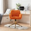 Office Chair, Artificial Rabbit Hair Home Office Chair With Golden Metal Base, Adjustable Desk Chair Swivel Office Chair, Vanity Chair - Orange - Image 15