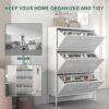 Modern Shoe Storage Cabinet With 3 Flip Drawers And Metal Frame For Entryway - Brushed Nickel - Image 9