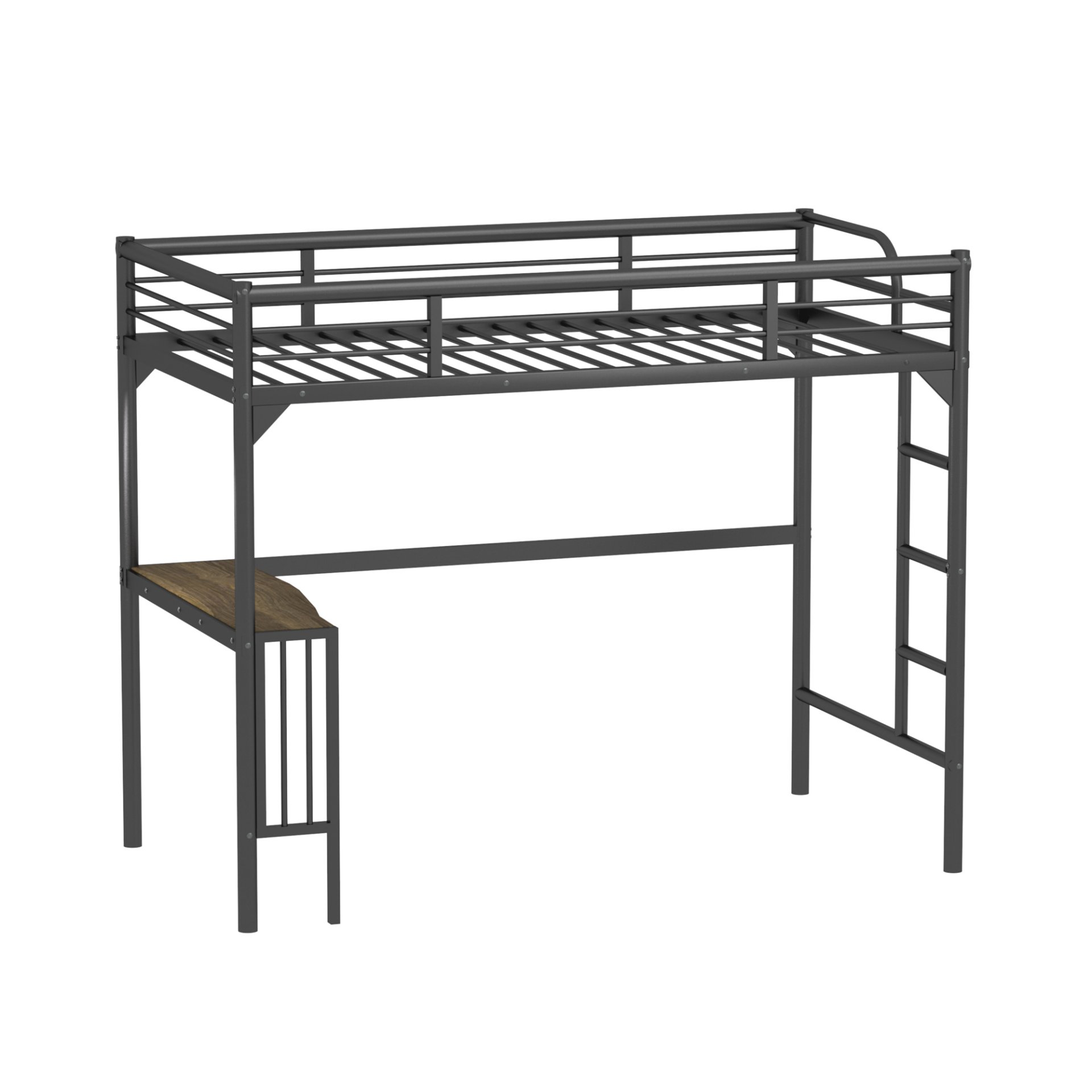 Twin Metal Loft Bed With Desk, Ladder And Guardrails, Bookdesk Under Bed - Black - Image 7