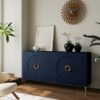 Modern Lacquered 4 Door Wooden Cabinet Sideboard Buffet Server Cabinet Storage Cabinet, For Living Room, Entryway, Hallway, Office, Kitchen And Dining Room - Navy Blue - Image 2