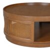 Wooden Mid-Century Modern Coffee Table, Round Cane Coffee Table With Side For Living Room - Brown - Image 7