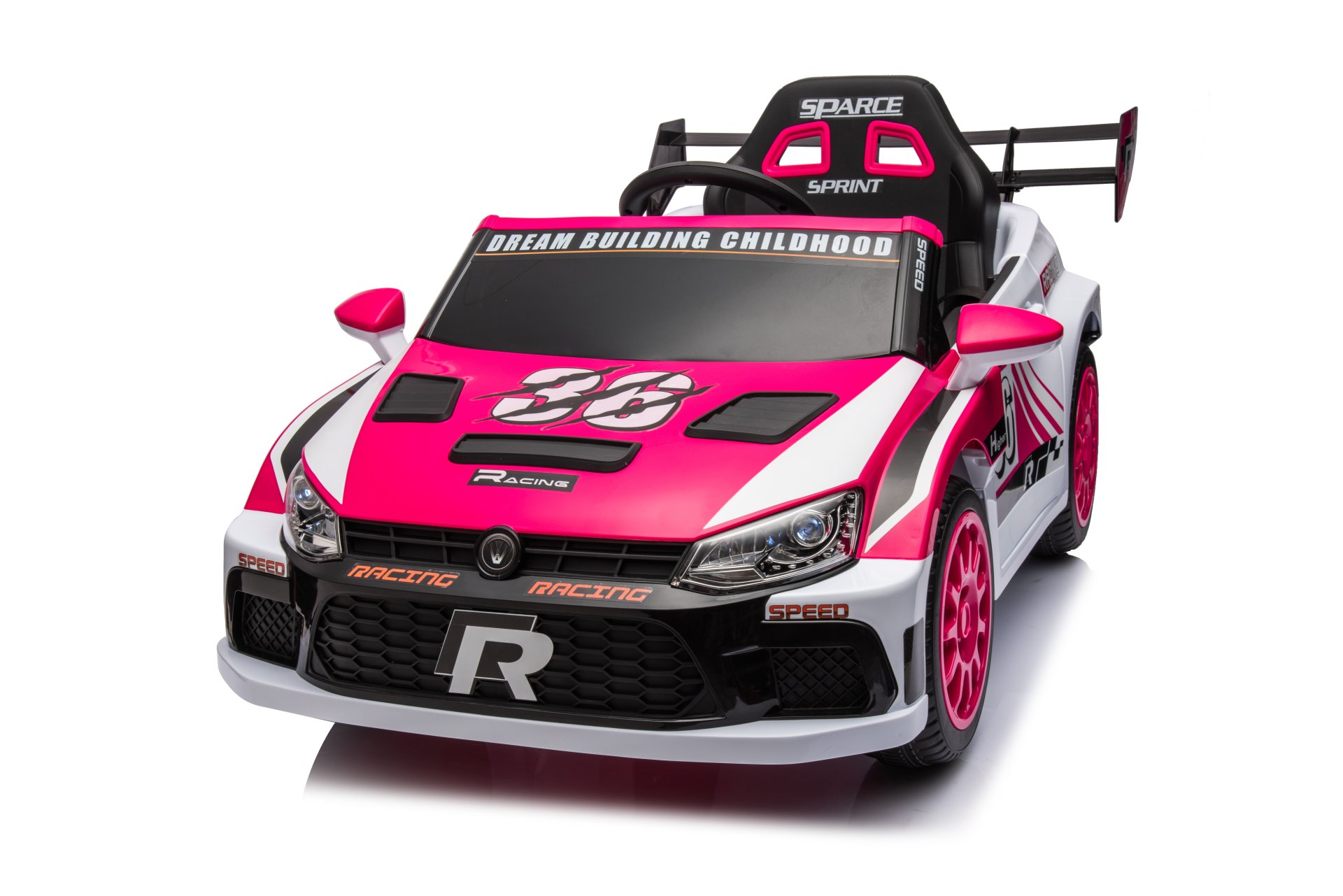 12V4A 20W*2 One Button Start, Forward And Backward, High And Low Speed, Music, Front Light, Power Display, Two Doors Can Open, 2.4G R / C, Seat Belt Four Wheel Absorber Kids Ride On Car - Pink - Image 2