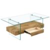 Modern 2 Tier Coffee Table Clear Tempered Glass And Wood Grain Multifunctional Storage Design - Natural Wood / Transparent - Image 10