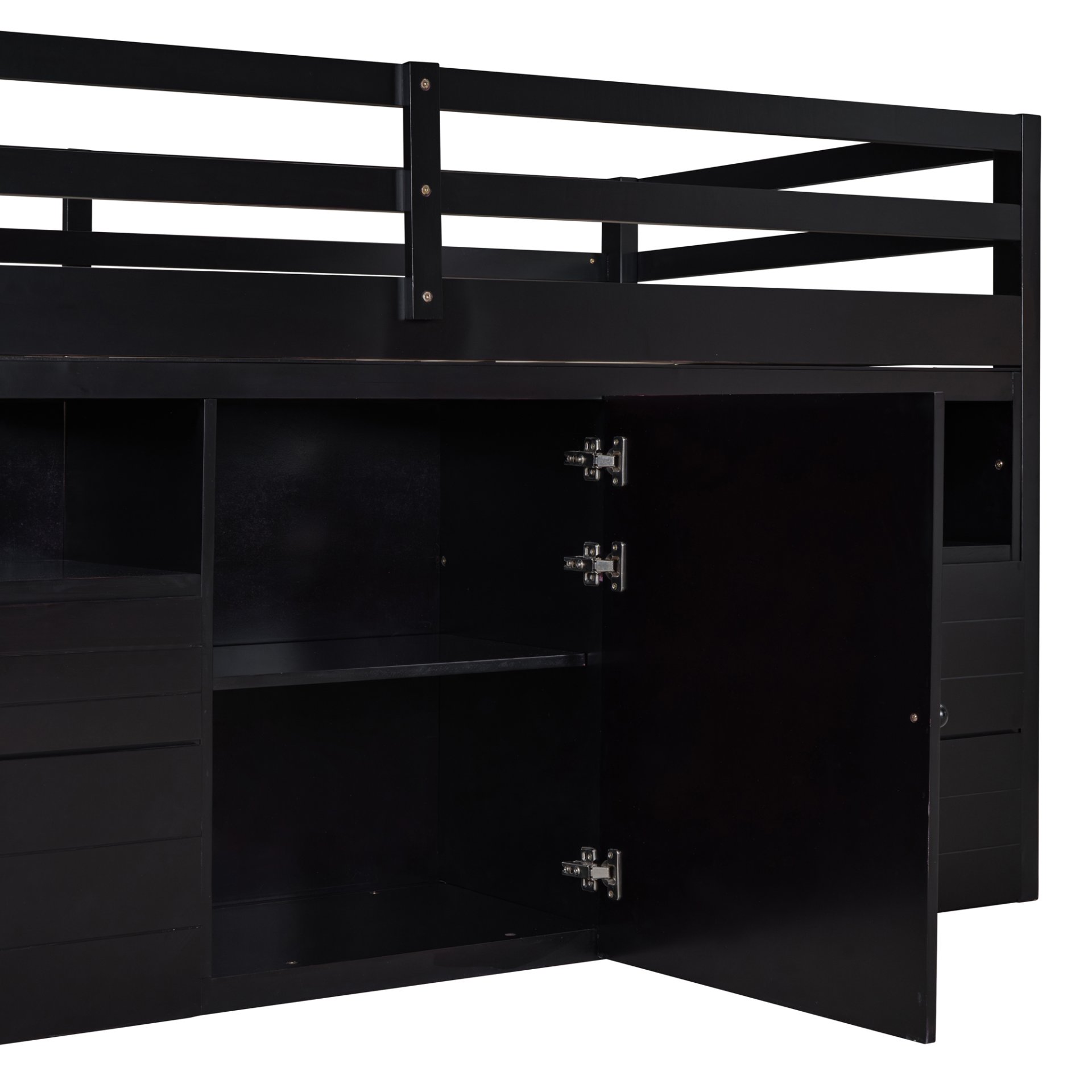 Twin Size Loft Bed With 4 Drawers, Underneath Cabinet And Shelves - Espresso - Image 13