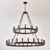 2 Tiers Wagon Wheel Chandelier Wooden Farmhouse 36 Light (24 / 12) Or (12 / 24) Metal Chandeliers 2 Story Light Fixtures Industrial For High Ceiling Living Dining Room Foyer, Adjustable Height - Black - Image 19