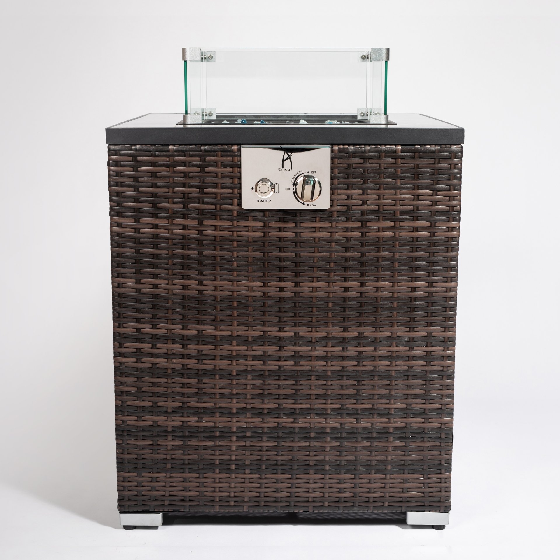 Propane Gas Fire Pit Table, 50000 Btu Square Fire Pit, Tile Tabletop With Beautiful Wicker Base For Outside Patio Deck Garden Courtyard - Espresso - Image 6