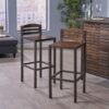 Outdoor Barstool With Slat Panel Design (Set of 2) - Dark Brown - Image 2