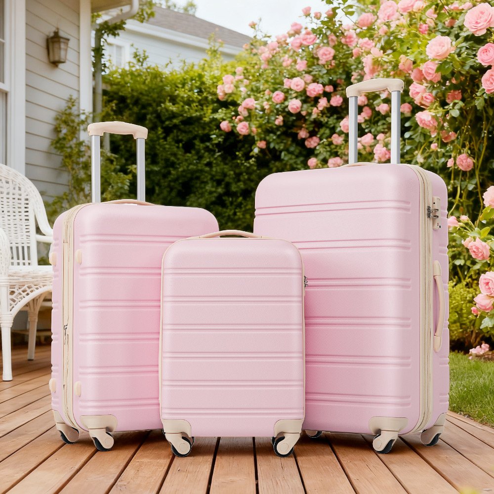 3 Piece Luggage Set Hardside Spinner Suitcase With Tsa Lock 20" 24' 28" Available - Light Pink - Image 12
