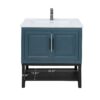 Modern Freestanding Bathroom Vanity With White Ceramic Sink, Hot And Cold Faucet, 2 Door Cabinet & Open Iron Shelf, Magnesium Oxide Frame - Blue - Image 6