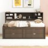 Full Size Daybed With 2 Bedside Cabinets, Upper Shelves And 4 Drawers - Antique Brown - Image 12
