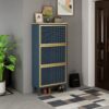 3 Door Metal Shoe Rack, Freestanding Modern Shoe Storage Cabinet With Metal Rattan, Particle Board For Entryway - Blue Gray - Image 4