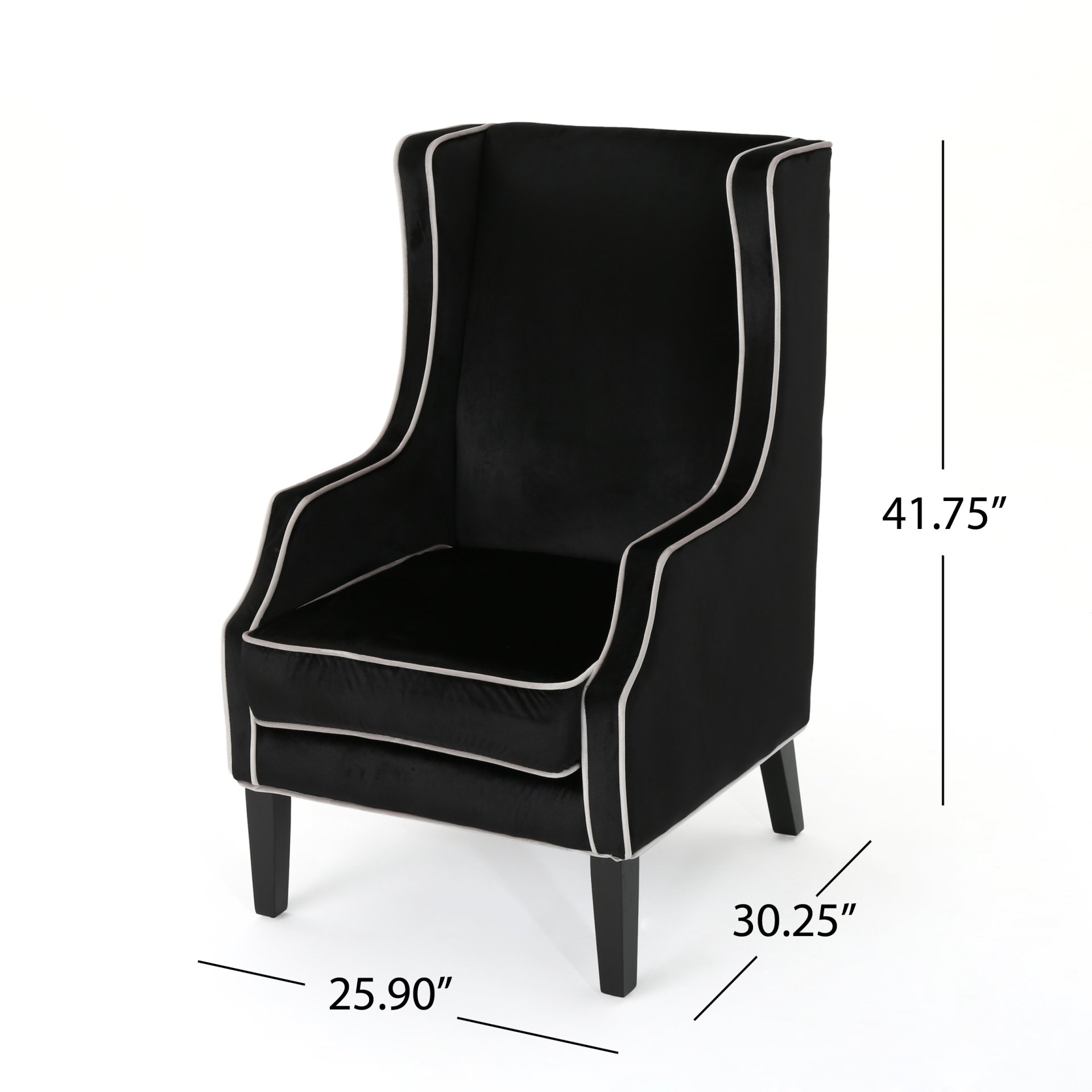Elegant Velvet Club Chair With 2 Tone Design And Rubberwood Legs - Black - Image 3