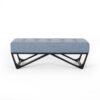 Upholstered Ottoman With Button Tufted Waffle Stitch And Black Geometric Legs - Light Blue - Image 4