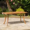 Outdoor Rectangular Table With Curved Legs And Perpendicular Wooden Slats Table Top - Teak - Image 2