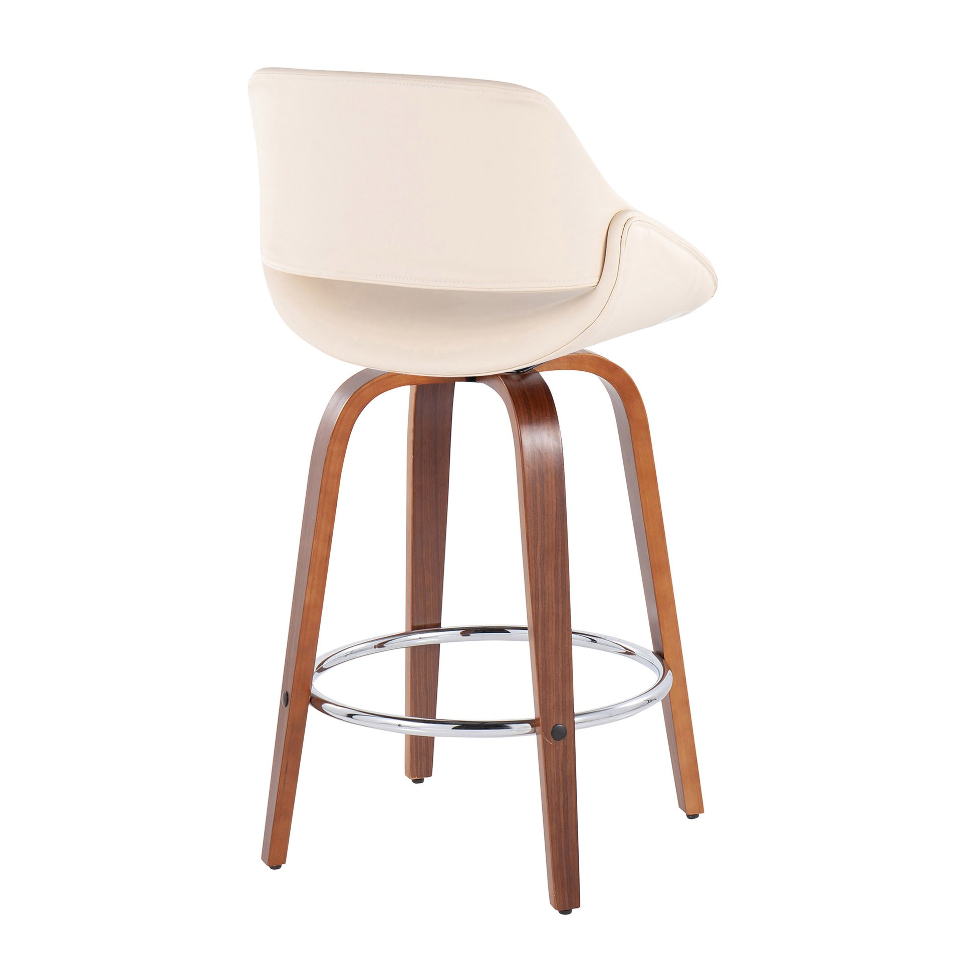 Fabrico - Mid-Century Modern Fixed Height Counter Stool With Round Footrest (Set of 2) - Walnut / Cream - Image 4