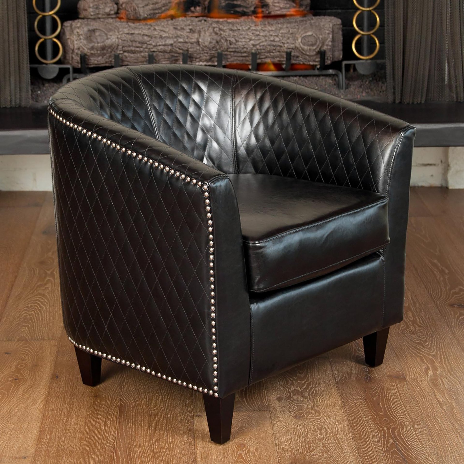 Faux Leather Club Chair With Nailhead Trim - Black - Image 2