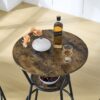 Rustic Brown Round Bar Table And Stool Set With Shelf, Upholstered Stool With Backrest - Antique Brown - Image 4
