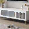 Modern TV Stand For Up To 70" TV, Entertainment Center TV Media Console Table, With 3 Shelves And 2 Cabinets, TV Console Cabinet Furniture For Living Room - White - Image 8