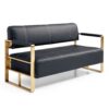 Modern Upholstery Accent Loveseat Sofa For Living Room 2 Seater With Golden Metal Arms - Black - Image 2