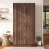 2 Door Wooden Wardrobe Armoire With 3 Storage Shelves - Brown - Image 4