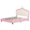 Full Size Upholstered Princess Bed & Crown Headboard, Full Size Platform Bed With Headboard And Footboard - White / Pink - Image 5