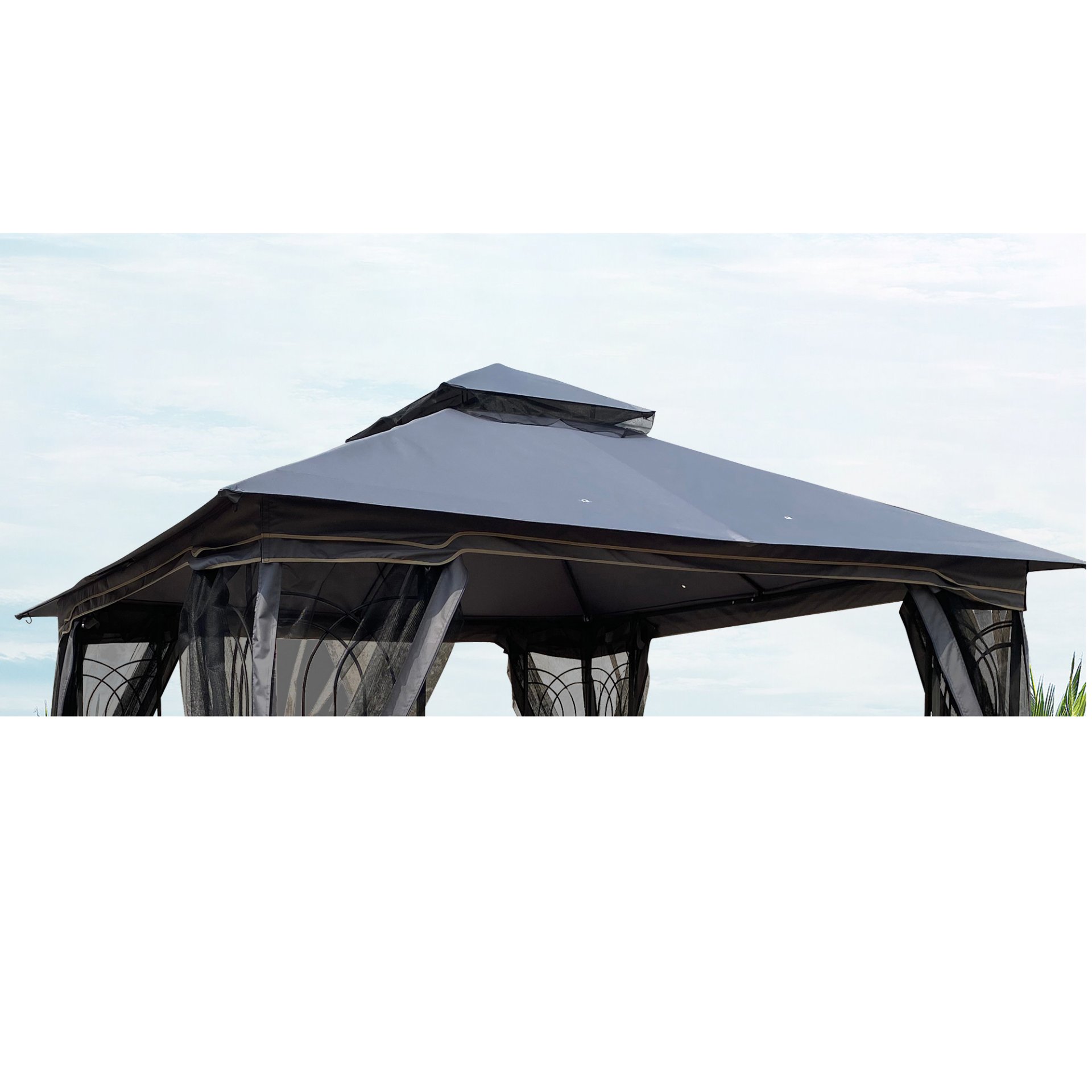 Patio Double Roof Gazebo Replacement Canopy Top Fabric - Gray - Image 5