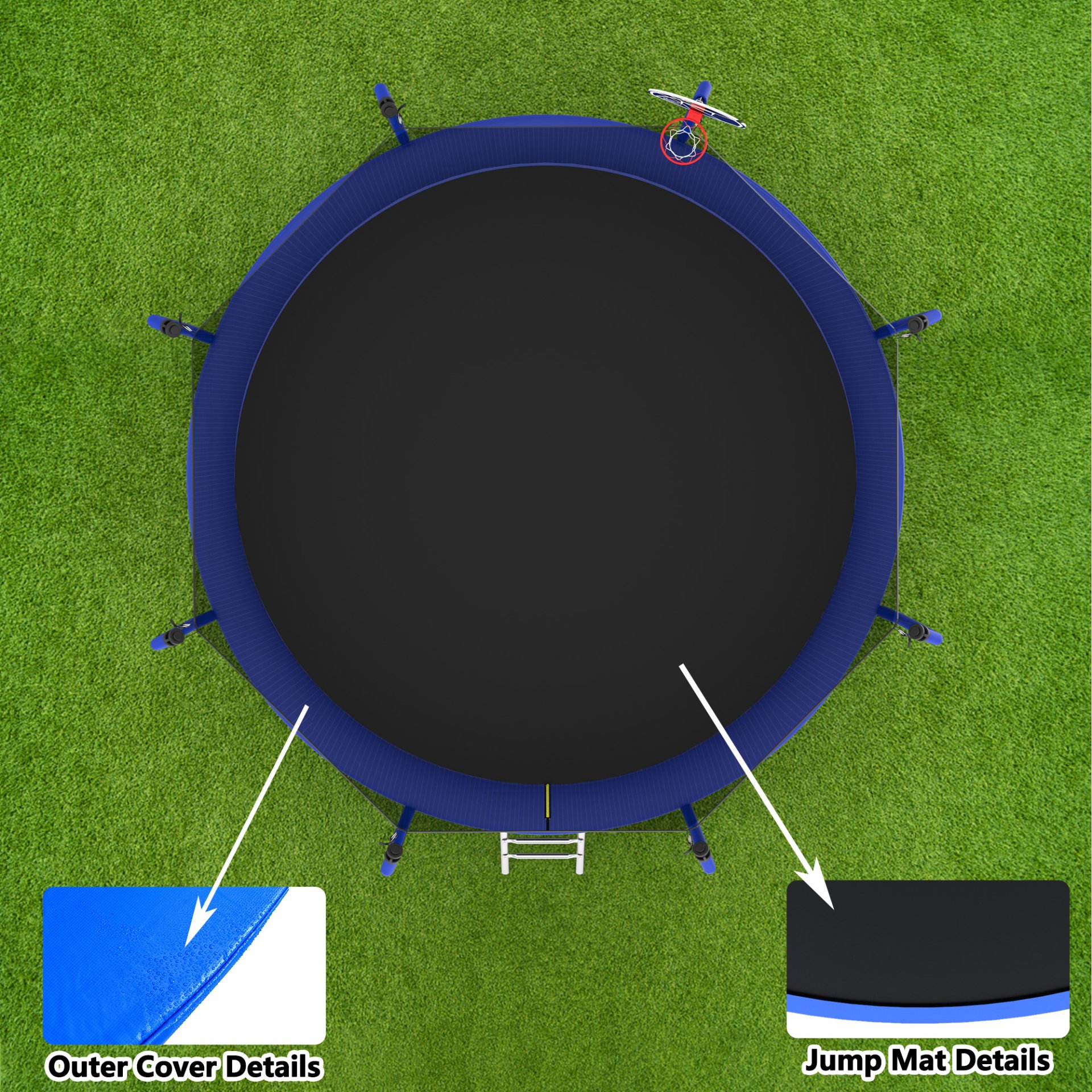 Trampoline With Basketball Hoop, Astm Approved Reinforced Type Outdoor Trampoline With Enclosure Net - Blue - Image 6