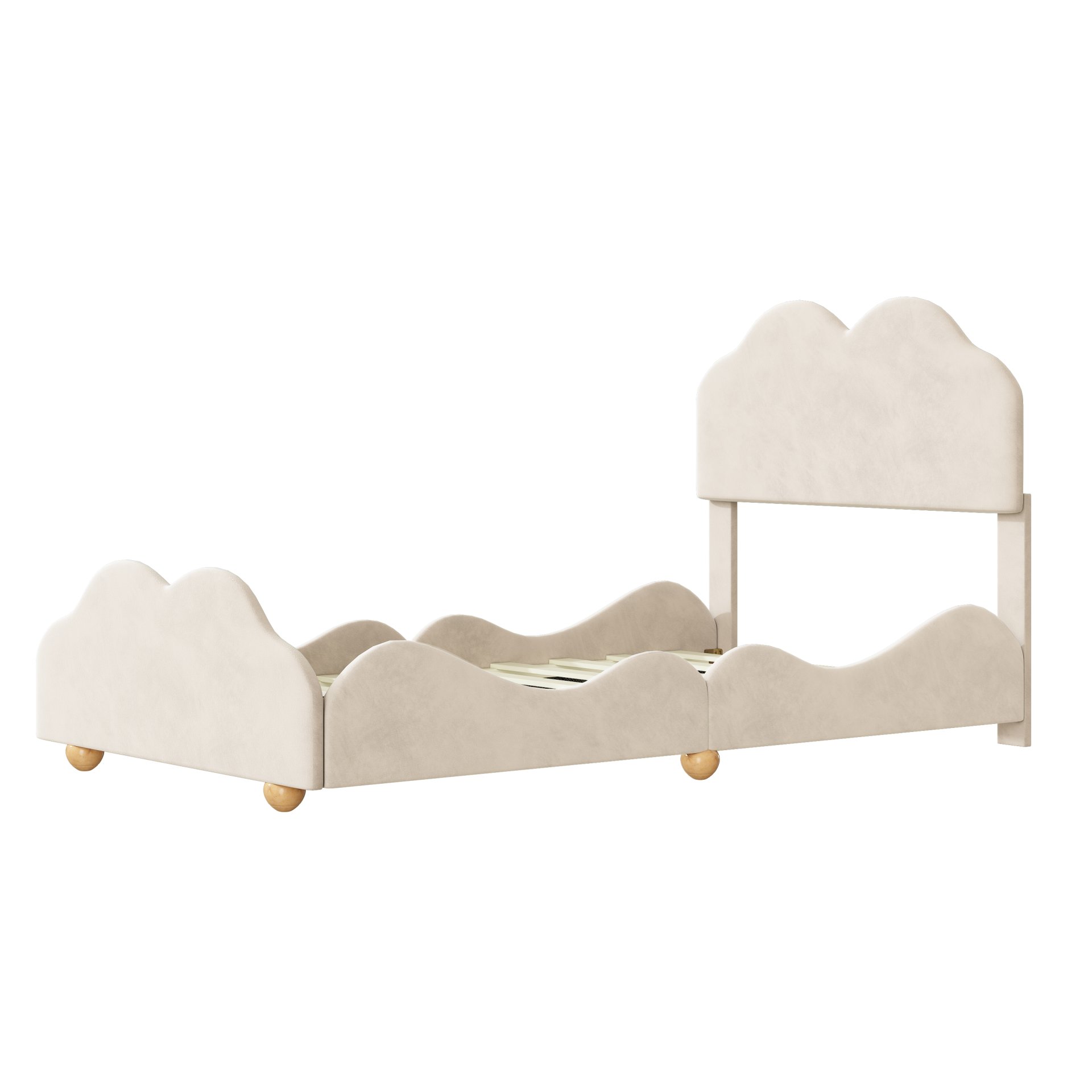 Twin Size Upholstered Platform Bed With Cloud Shaped Board - Beige - Image 8