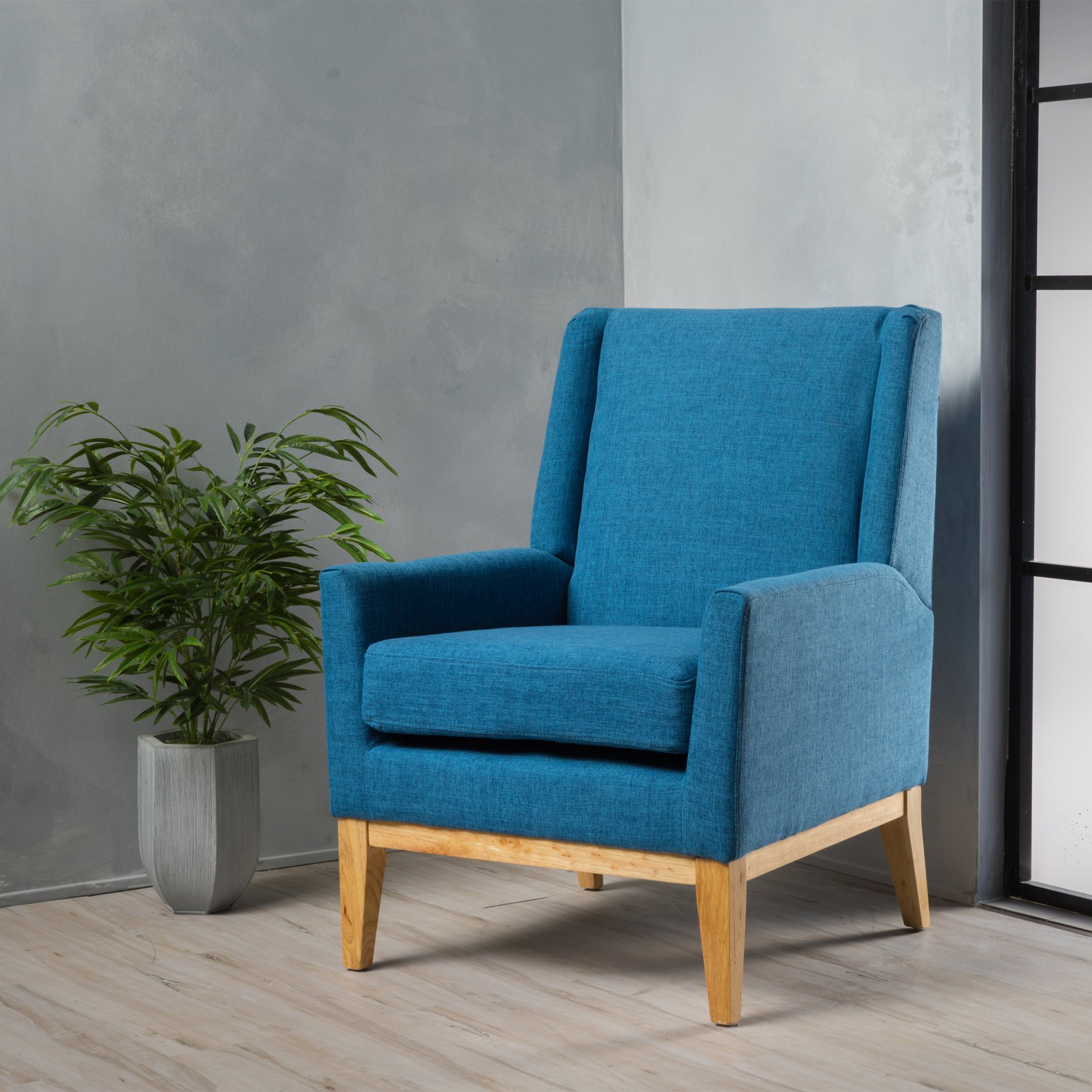 Mid Century Modern Accent Chair With Cushion Seat - Blue - Image 4