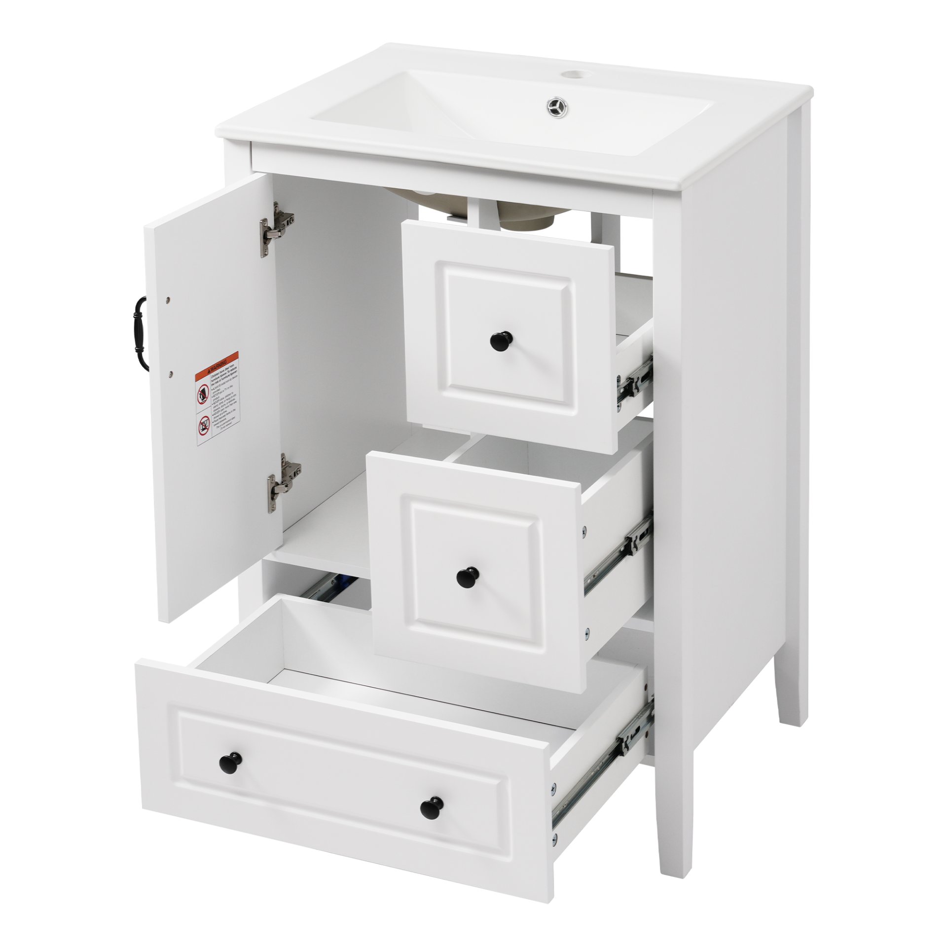 Retro Bathroom Vanity With Sink, Soft Closing Cabinet & Drawers - White - Image 17
