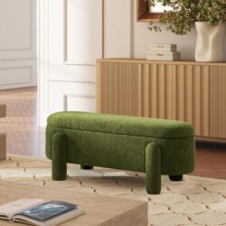 Hugo - Oval Fully Upholstered Storage Bench - Moss Green