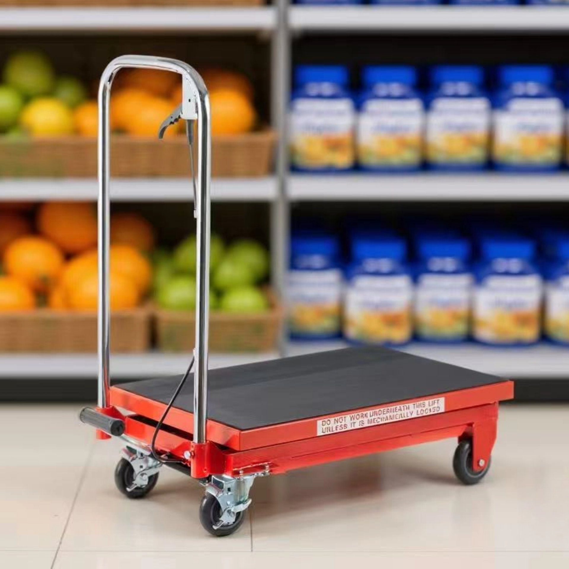 Hydraulic Lift Table Cart 500Lbs Load Red Single Scissor Lift With Non Slip Pads And Wheels - Red / Black - Image 2